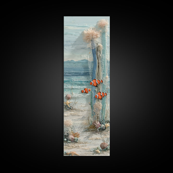 Clownfish Around Anemone Tentacles Canvas Print, Marine Life Art, Statement Artwork, Living Room Decor, Fine Art, Marine, MLA-1x3-56