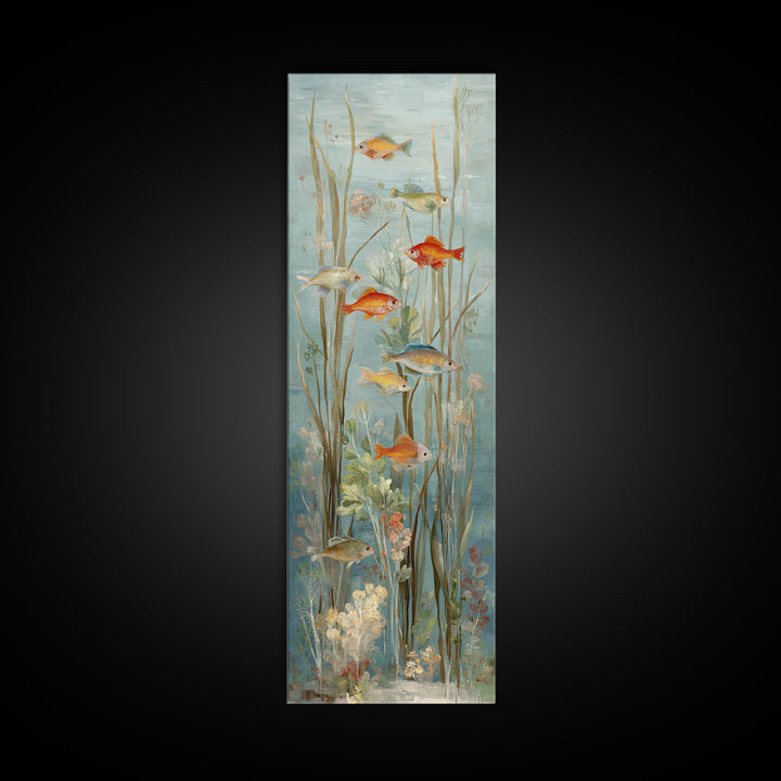 Coral Reef Panorama Framed Canvas Print, Marine Life Art, Pastel Wall Art, Living Room Decor, Oil Painting, Marine, MLA-1x3-69