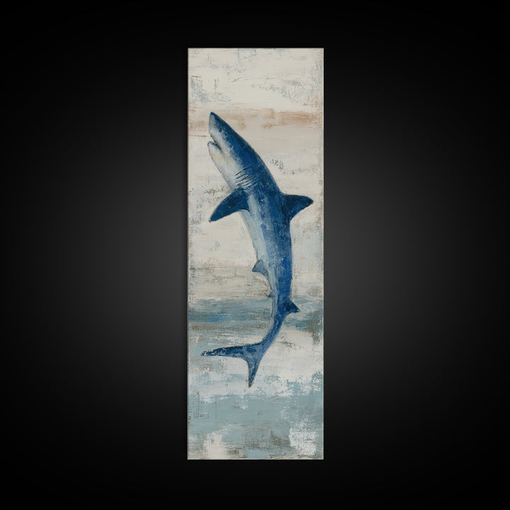 Shark Silhouette in Deep Blue Light Canvas Print, Marine Life Art, Art Print, Living Room Decor, Fine Art, Marine, Coastal Art, MLA-1x3-72