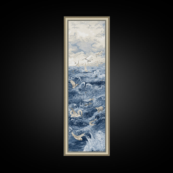 Squid in a Mysterious Midnight Sea Framed Canvas Print, Marine Life Art, Room Decor, Living Room Decor, Fine Art, Marine, MLA-1x3-79