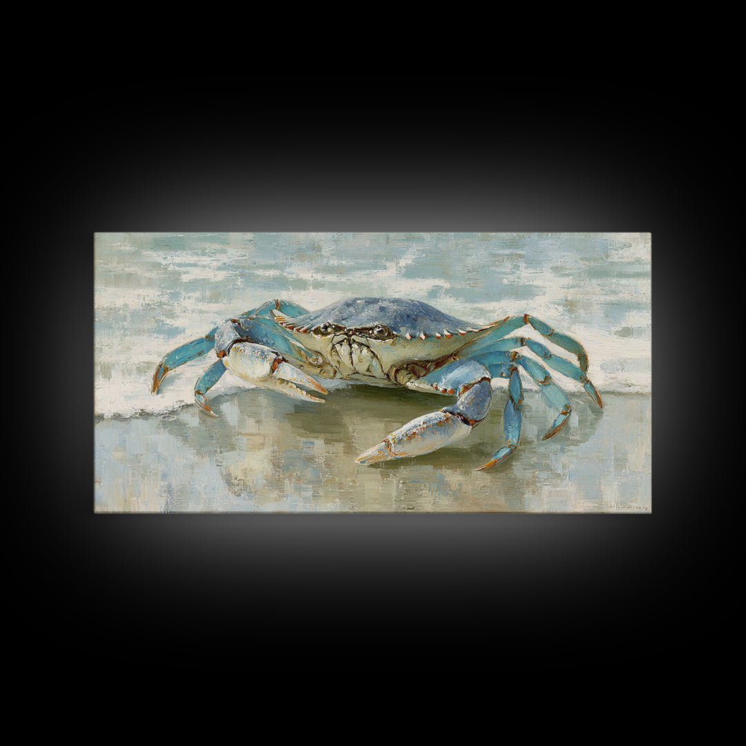 Blue Crab with Painterly Shell Texture Framed Canvas Print, Marine Life Art, Modern Art Print, Living Room Decor, Marine, MLA-2x1-6