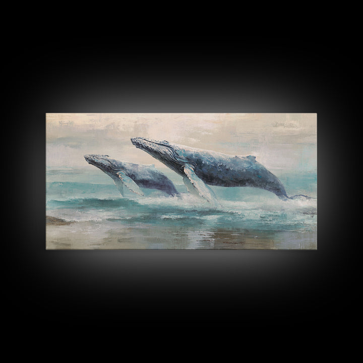 Humpback Whale and Calf Canvas Print, Marine Life Art, Gallery Decor, Living Room Decor, Fine Art, Marine, Minimalist Decor, MLA-2x1-62