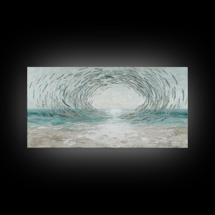 School of Fish Forming a Silver Spiral Framed Canvas Print, Marine Life Art, Coastal Art, Living Room Decor, Fine Art, Marine, MLA-2x1-72