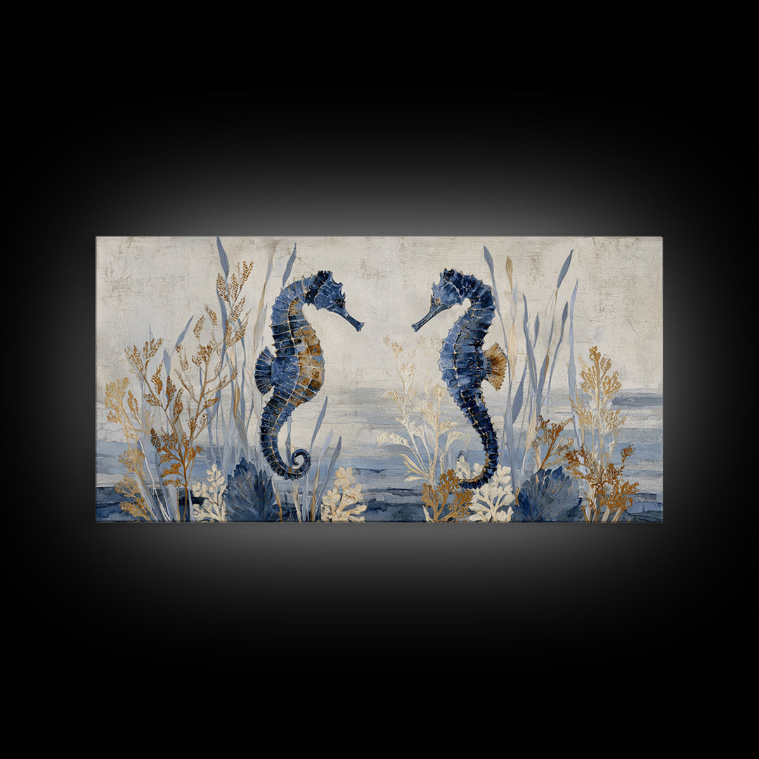 Seahorse Pair Among Sea Grass Canvas Print, Marine Life Art, Luxury Decor, Living Room Decor, Fine Art, Marine, Beach Decor, MLA-2x1-73