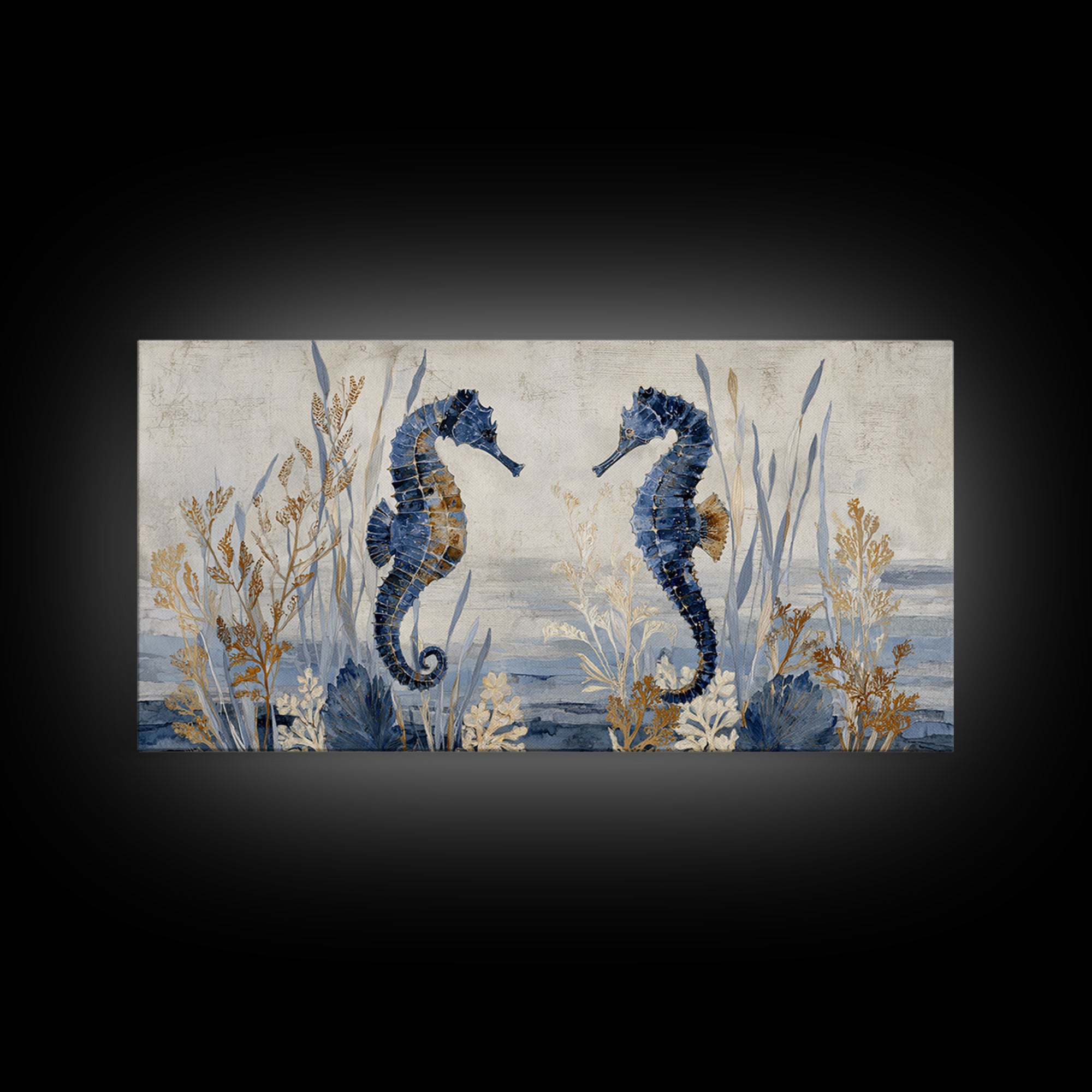 Seahorse Pair Among Sea Grass Canvas Print, Marine Life Art, Luxury Decor, Living Room Decor, Fine Art, Marine, Beach Decor, MLA-2x1-73