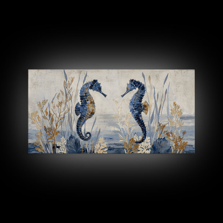 Seahorse Pair Among Sea Grass Canvas Print, Marine Life Art, Luxury Decor, Living Room Decor, Fine Art, Marine, Beach Decor, MLA-2x1-73