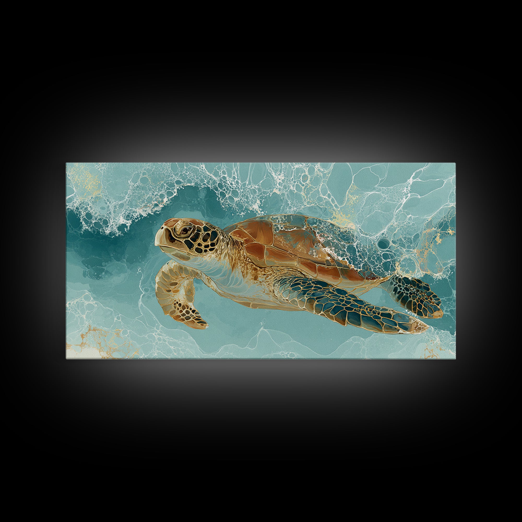Sea Turtle Gliding Through Clear Blue Water Canvas Print, Marine Life Art, Minimalist Decor, Living Room Decor, Marine, MLA-2x1-93