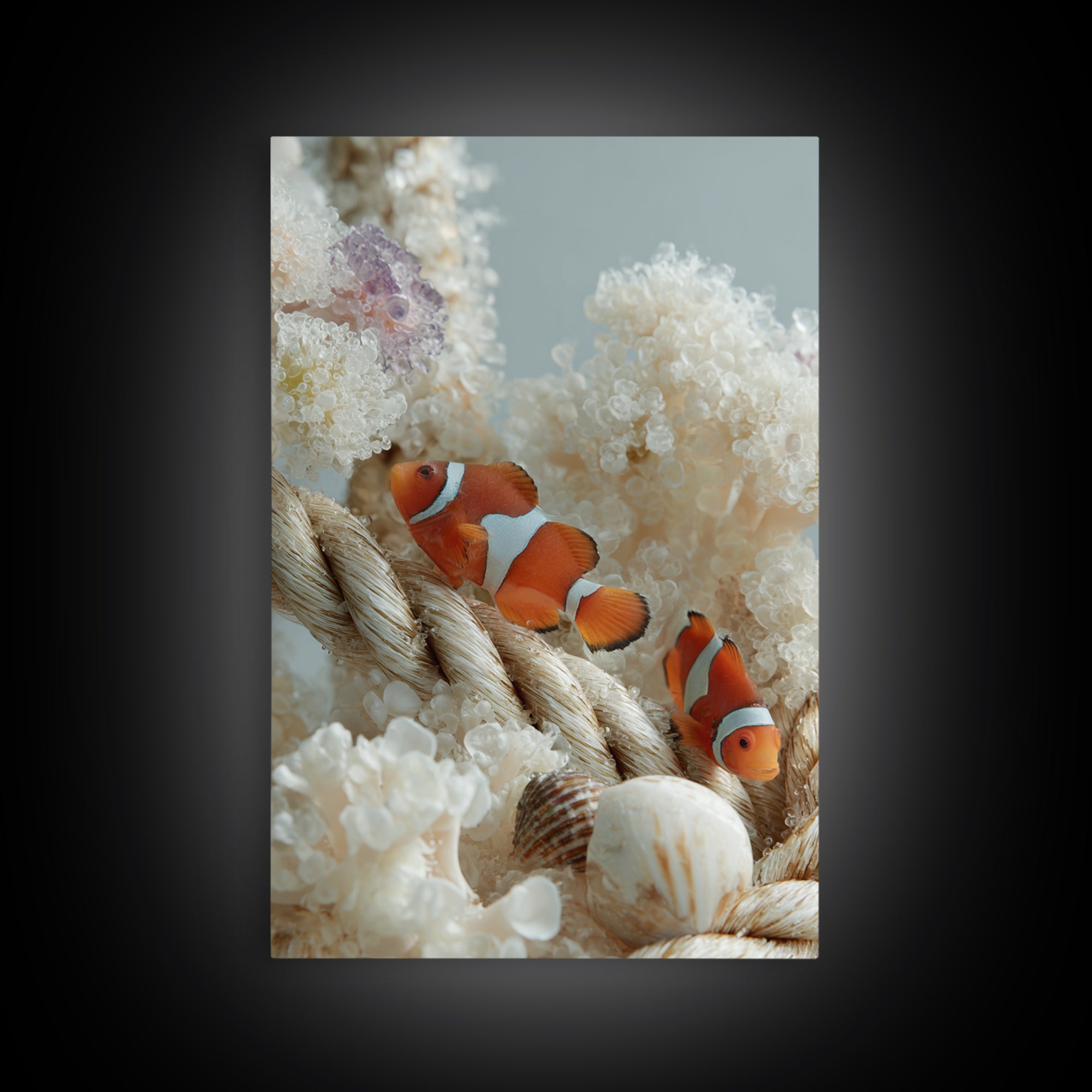 Clownfish Around Anemone Tentacles Framed Canvas Print, Marine Life Art, Ocean Prints, Living Room Decor, Fine Art, Marine, MLA-2x3-4