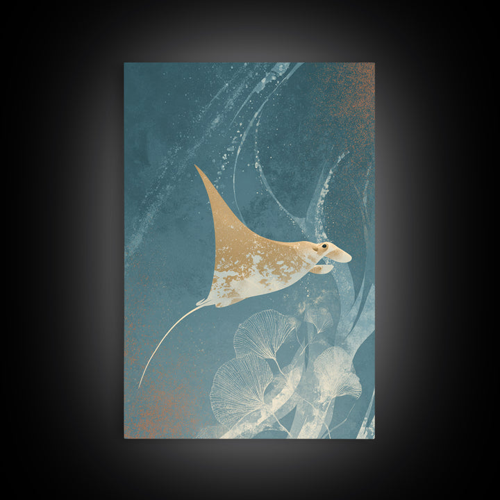Manta Ray Flying Through Underwater Light Framed Canvas Print, Marine Life Art, Home Decor, Living Room Decor, Fine Art, Marine, MLA-2x3-46
