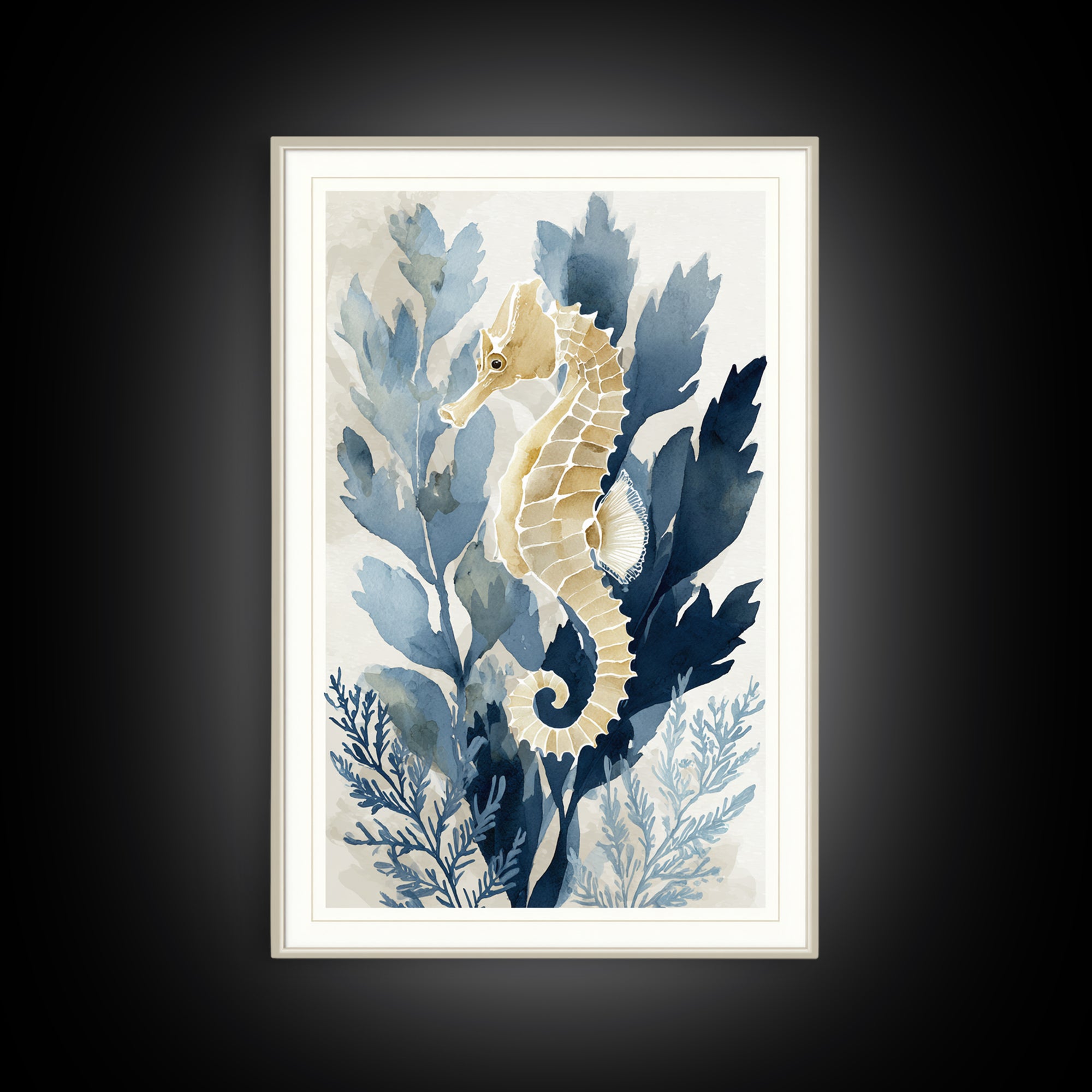 Sea Dragon Drifting Among Kelp Framed Canvas Print, Marine Life Art, Textured Painting, Living Room Decor, Fine Art, Marine, MLA-2x3-73