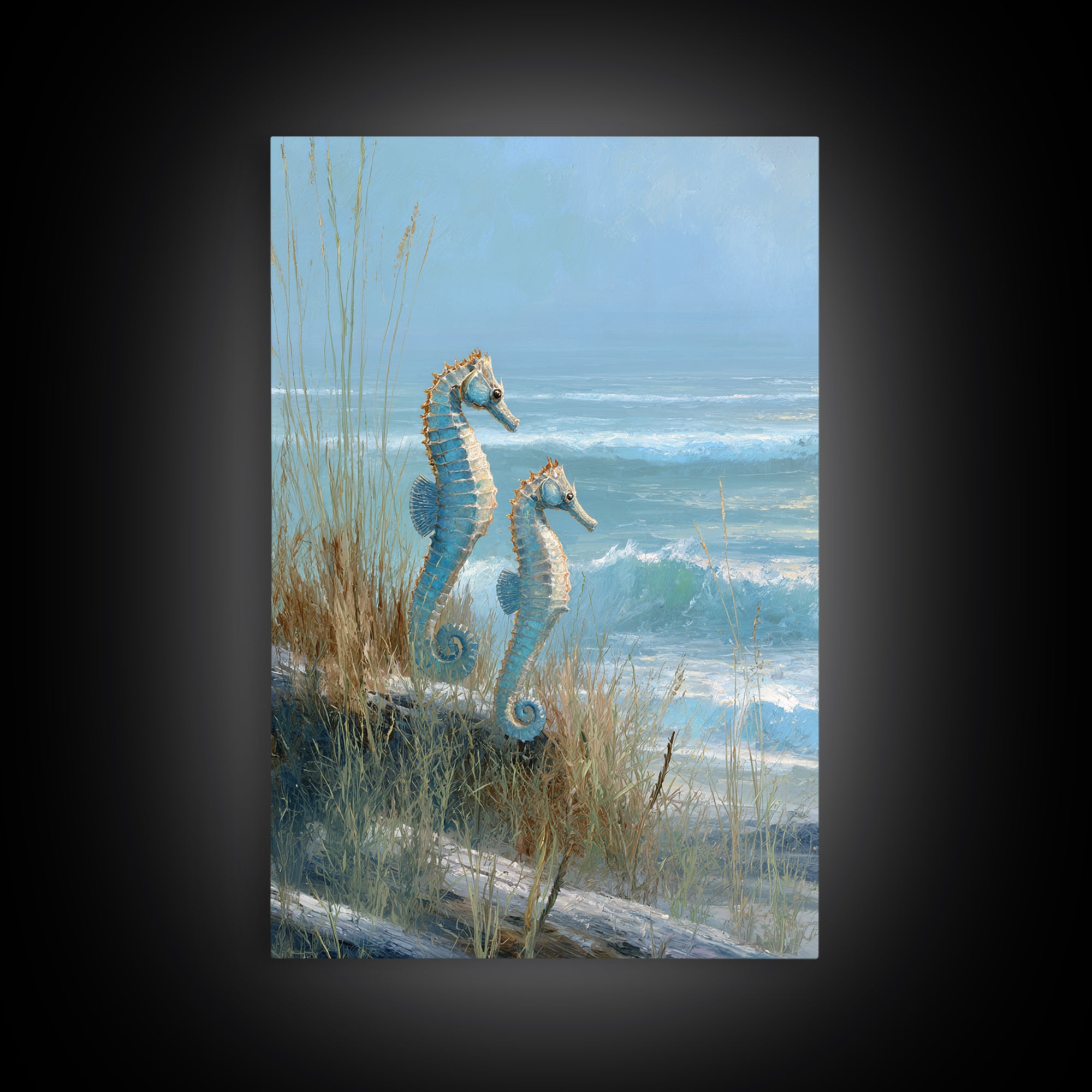 Seahorse Pair Among Sea Grass Framed Canvas Print, Marine Life Art, Contemporary Art, Living Room Decor, Fine Art, Marine, MLA-2x3-85
