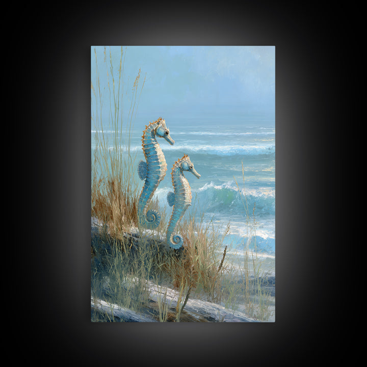 Seahorse Pair Among Sea Grass Framed Canvas Print, Marine Life Art, Contemporary Art, Living Room Decor, Fine Art, Marine, MLA-2x3-85