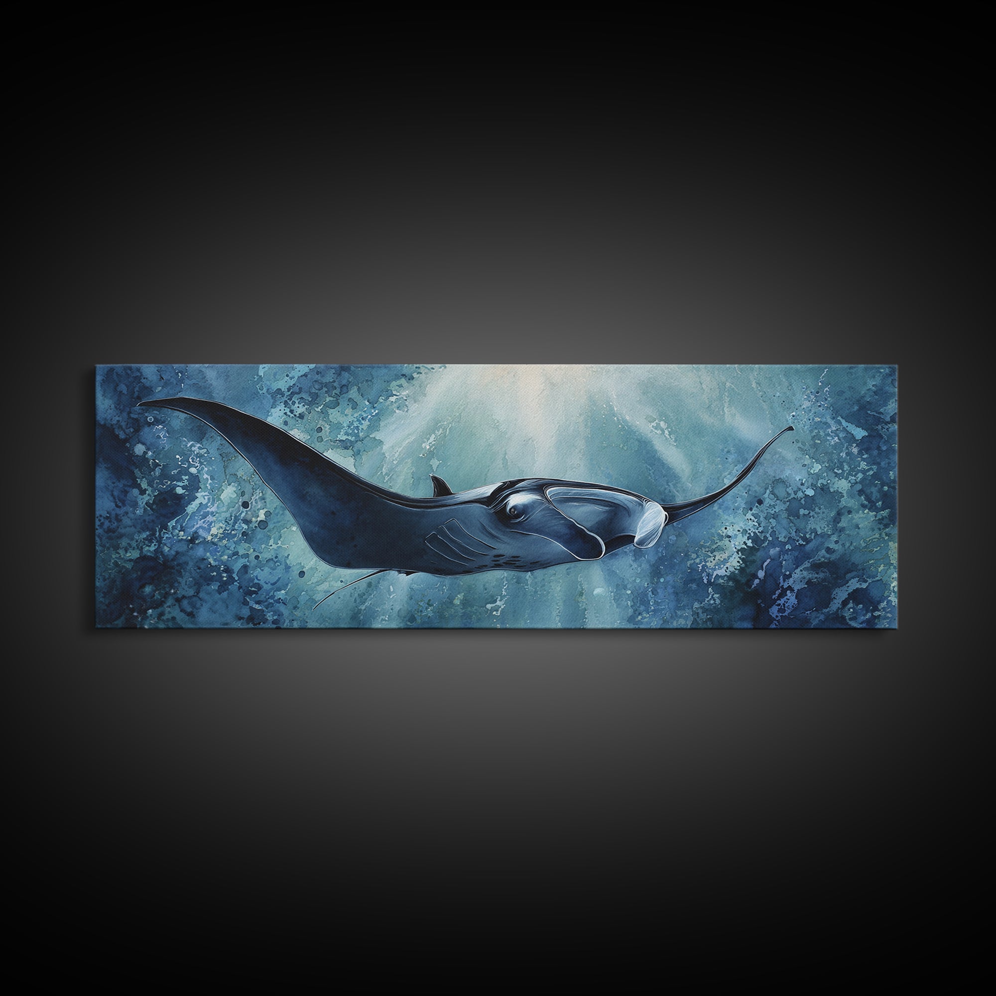 Whale Tail Rising from Misty Ocean Framed Canvas Print, Marine Life Art, Contemporary Art, Living Room Decor, Fine Art, Marine, MLA-3x1-18