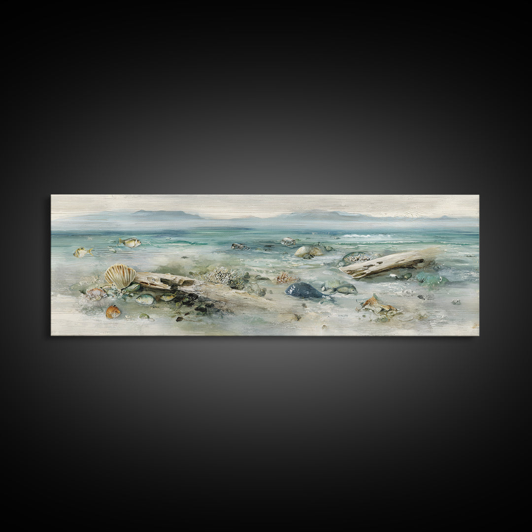 Coral Reef Panorama Canvas Print, Marine Life Art, Beach Decor, Living Room Decor, Abstract Art, Marine, Ocean Decor, MLA-3x1-25