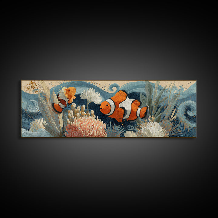 Clownfish Around Anemone Tentacles Canvas Print, Marine Life Art, Marine Life, Living Room Decor, Fine Art, Marine, Art Print, MLA-3x1-36
