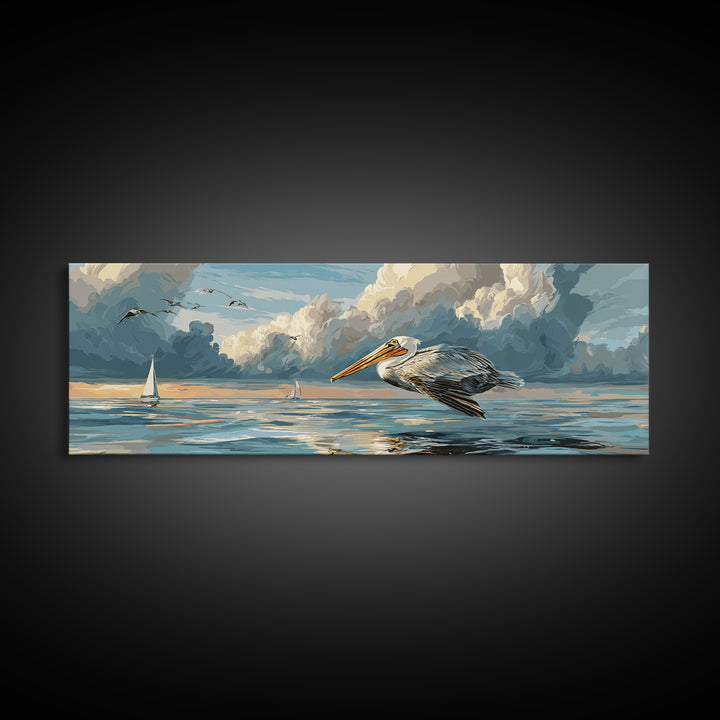Pelican Diving Toward Fish Near Surface Canvas Print, Marine Life Art, Marine Life, Living Room Decor, Fine Art, Marine, MLA-3x1-39