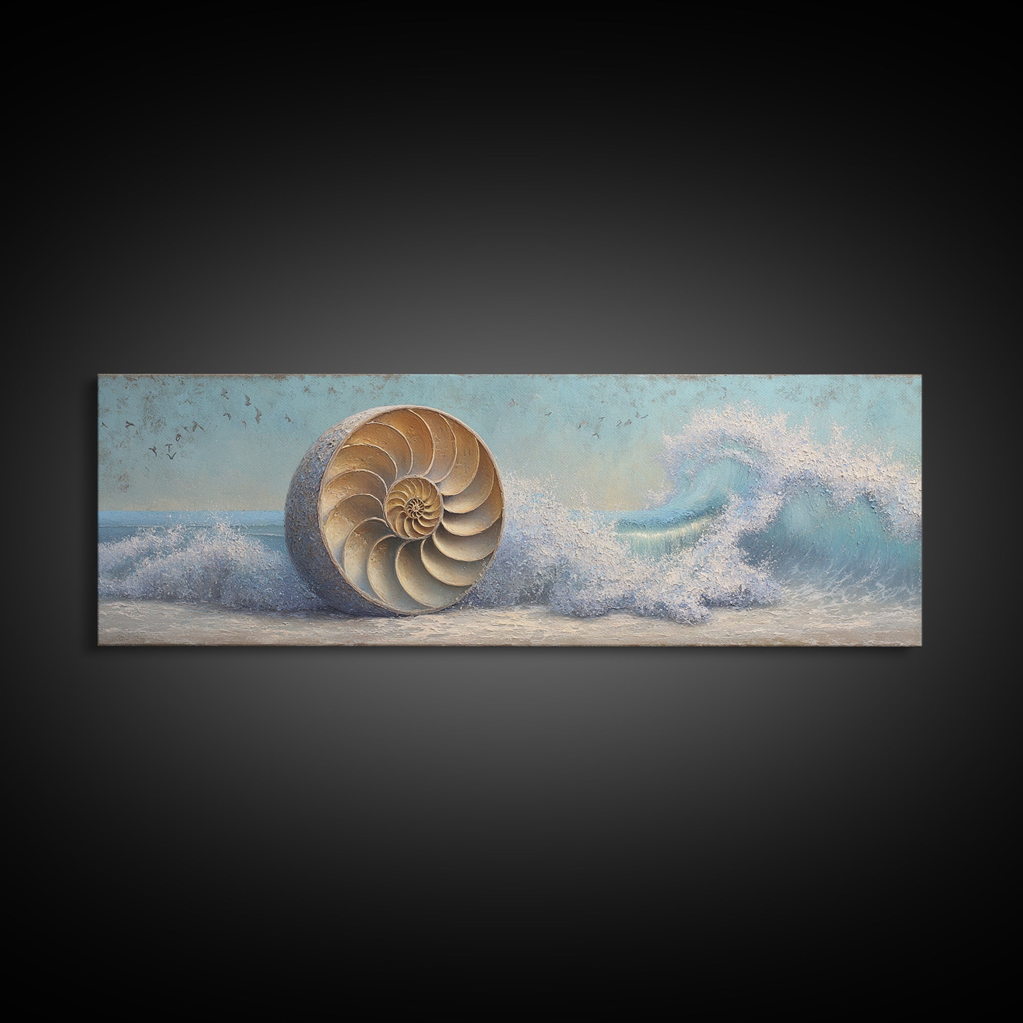Nautilus Shell Study Canvas Print, Marine Life Art, Nautical Decor, Living Room Decor, Fine Art, Marine, Nautical Wall Decor, MLA-3x1-75