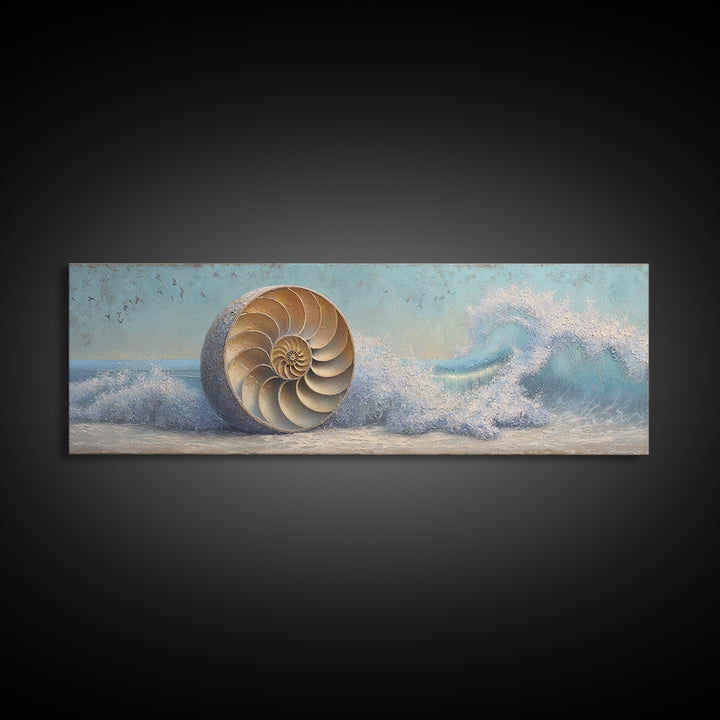 Nautilus Shell Study Canvas Print, Marine Life Art, Nautical Decor, Living Room Decor, Fine Art, Marine, Nautical Wall Decor, MLA-3x1-75
