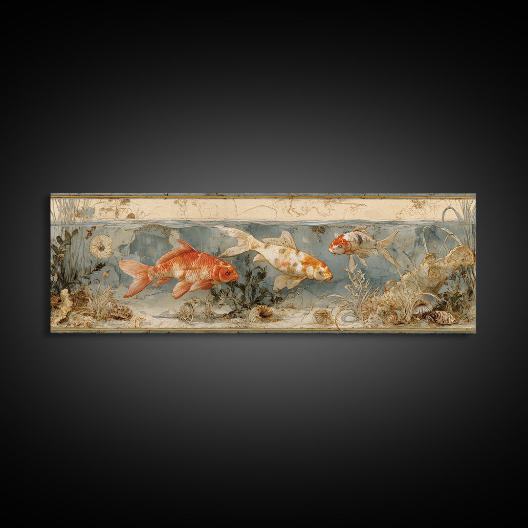 Koi Like Marine Fish Canvas Print, Marine Life Art, Coastal Home Decor, Living Room Decor, Fine Art, Marine, Neutral Decor, MLA-3x1-8