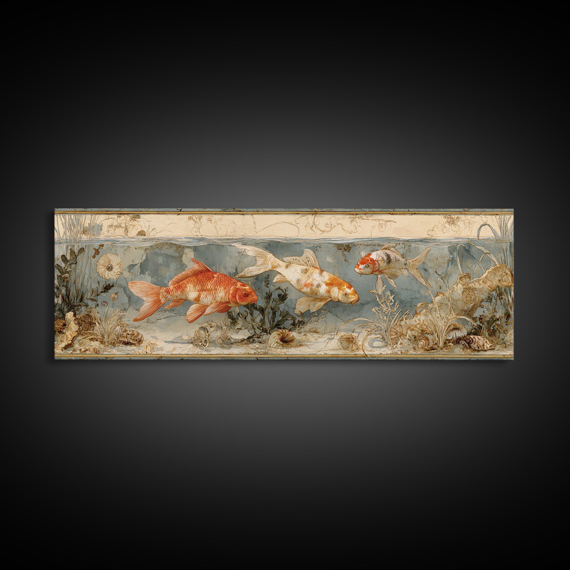 Koi Like Marine Fish Canvas Print, Marine Life Art, Coastal Home Decor, Living Room Decor, Fine Art, Marine, Neutral Decor, MLA-3x1-8