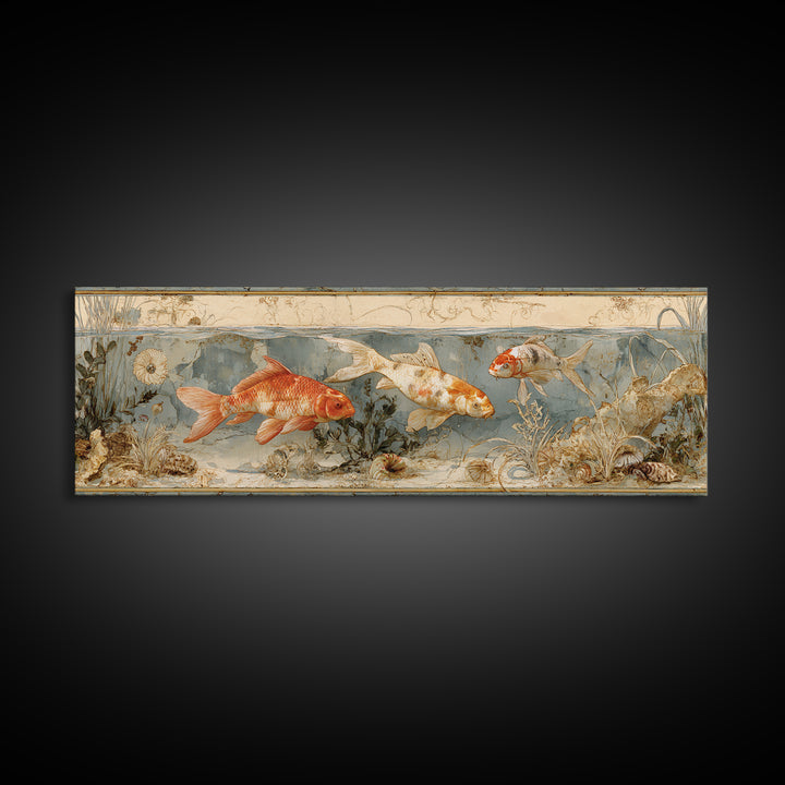 Koi Like Marine Fish Canvas Print, Marine Life Art, Coastal Home Decor, Living Room Decor, Fine Art, Marine, Neutral Decor, MLA-3x1-8