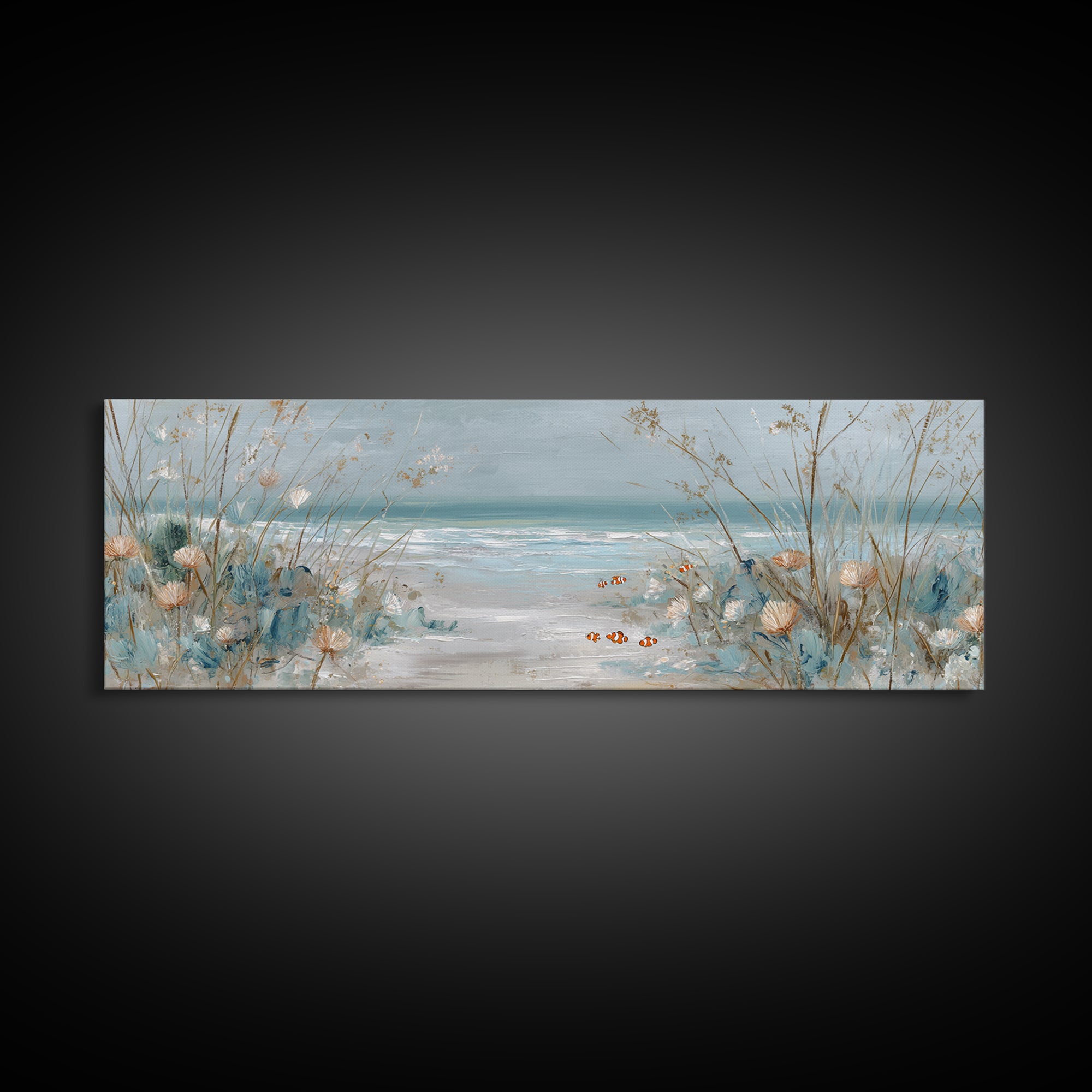 Clownfish Around Anemone Tentacles Framed Canvas Print, Marine Life Art, Contemporary Art, Living Room Decor, Fine Art, Marine, MLA-3x1-84