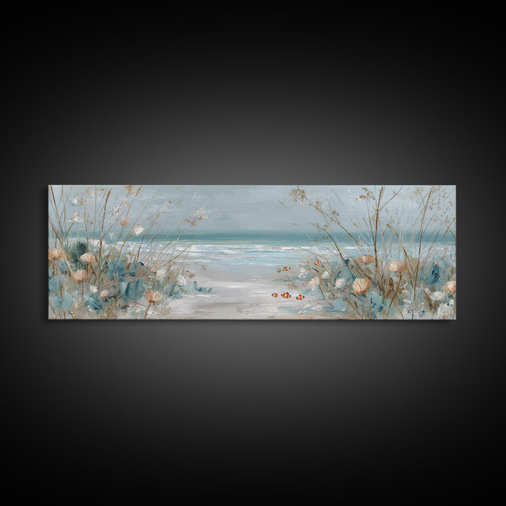 Clownfish Around Anemone Tentacles Framed Canvas Print, Marine Life Art, Contemporary Art, Living Room Decor, Fine Art, Marine, MLA-3x1-84