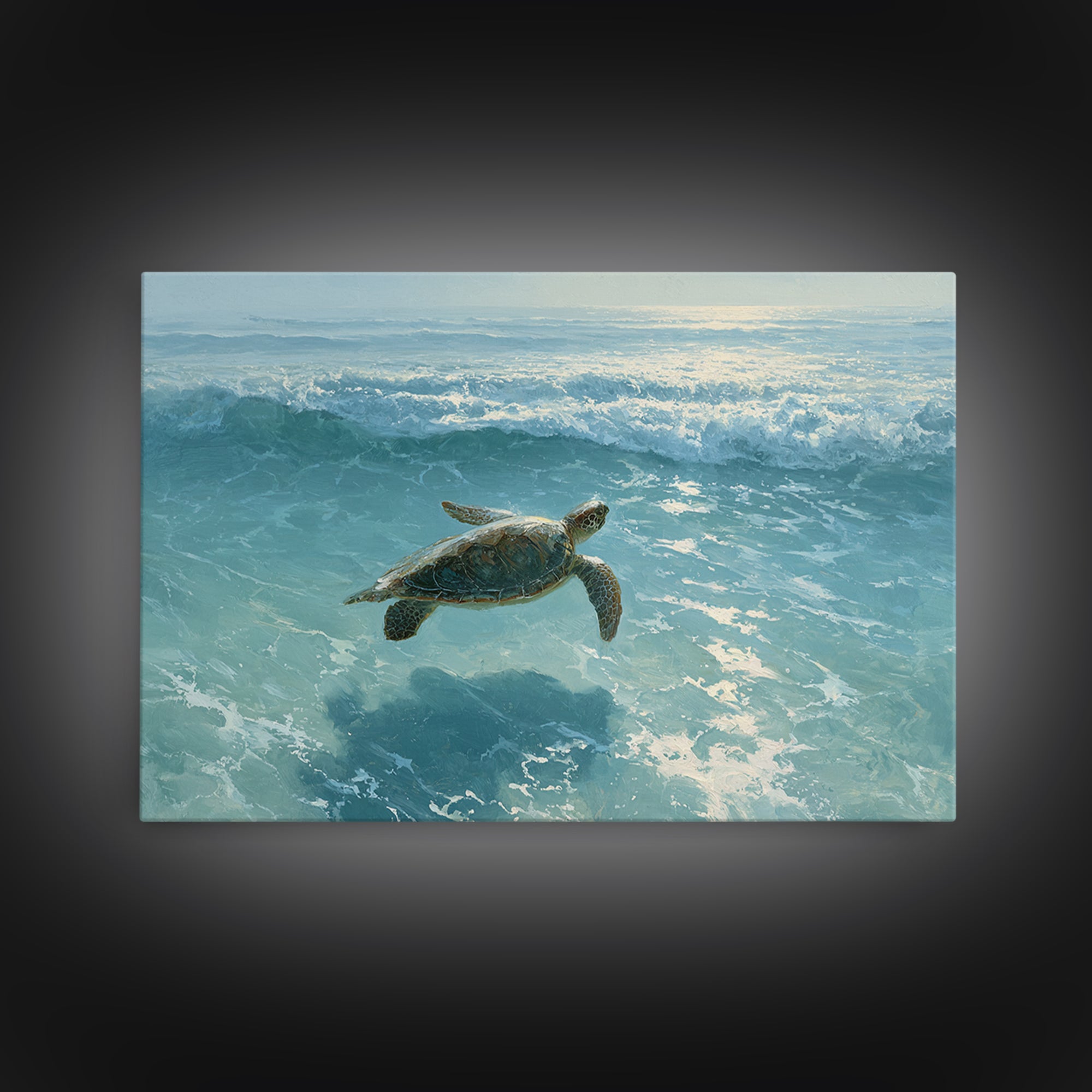 Sea Turtle Gliding Through Clear Blue Water Canvas Print, Marine Life Art, Surf Poster, Living Room Decor, Fine Art, Marine, MLA-3x2-29