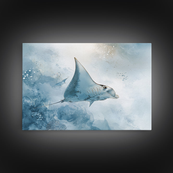 Manta Ray Flying Through Underwater Light Canvas Print, Marine Life Art, Nautical Decor, Living Room Decor, Fine Art, Marine, MLA-3x2-42