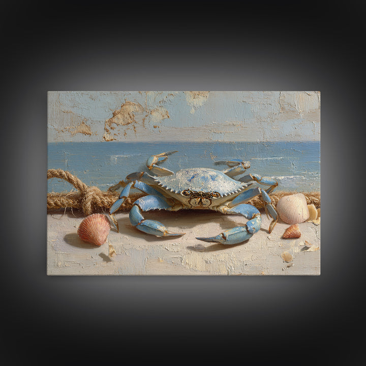 Blue Crab with Painterly Shell Texture Canvas Print, Marine Life Art, Printable Wall Art, Living Room Decor, Fine Art, Marine, MLA-3x2-62