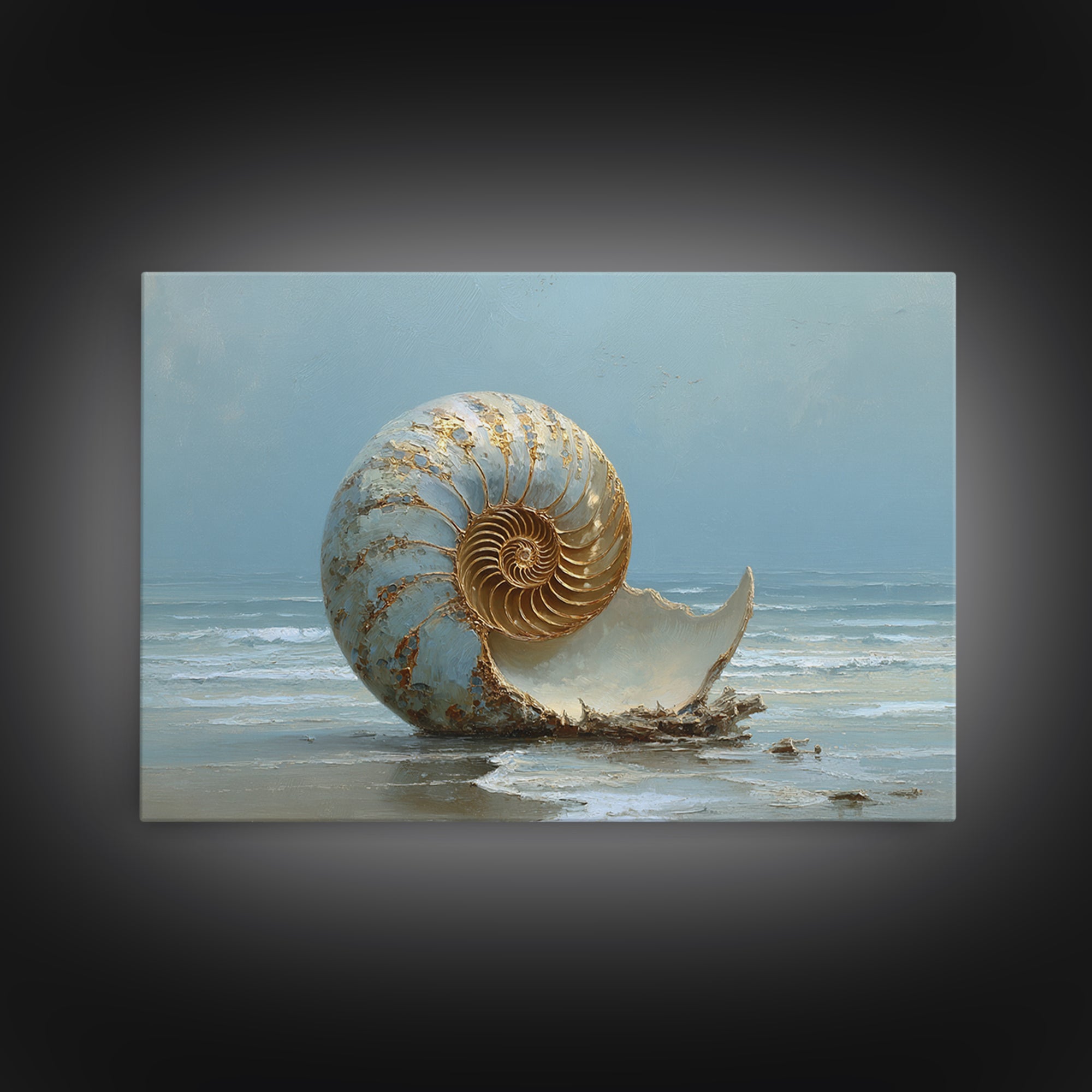Nautilus Shell Study Framed Canvas Print, Marine Life Art, Neutral Decor, Living Room Decor, Fine Art, Marine, Wall Art, MLA-3x2-63