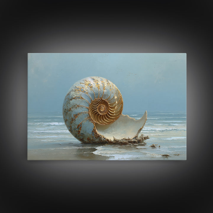 Nautilus Shell Study Framed Canvas Print, Marine Life Art, Neutral Decor, Living Room Decor, Fine Art, Marine, Wall Art, MLA-3x2-63