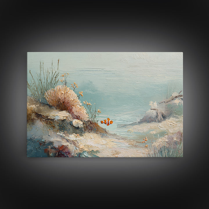 Clownfish Around Anemone Tentacles Canvas Print, Marine Life Art, Beach House Decor, Living Room Decor, Fine Art, Marine, MLA-3x2-72