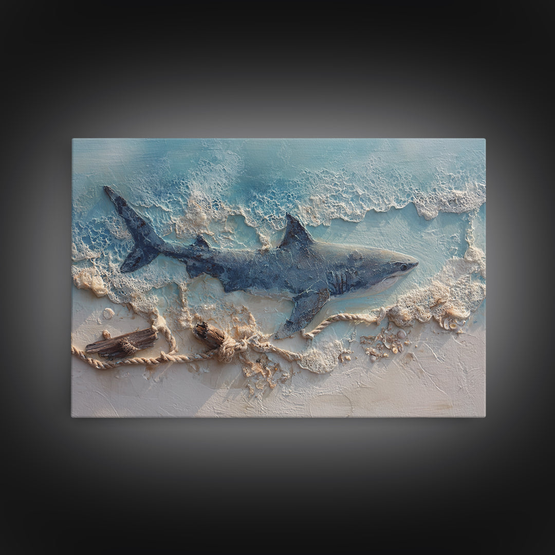 Shark Silhouette in Deep Blue Light Canvas Print, Marine Life Art, Fish Art, Living Room Decor, Marine, Modern Art Print, MLA-3x2-88