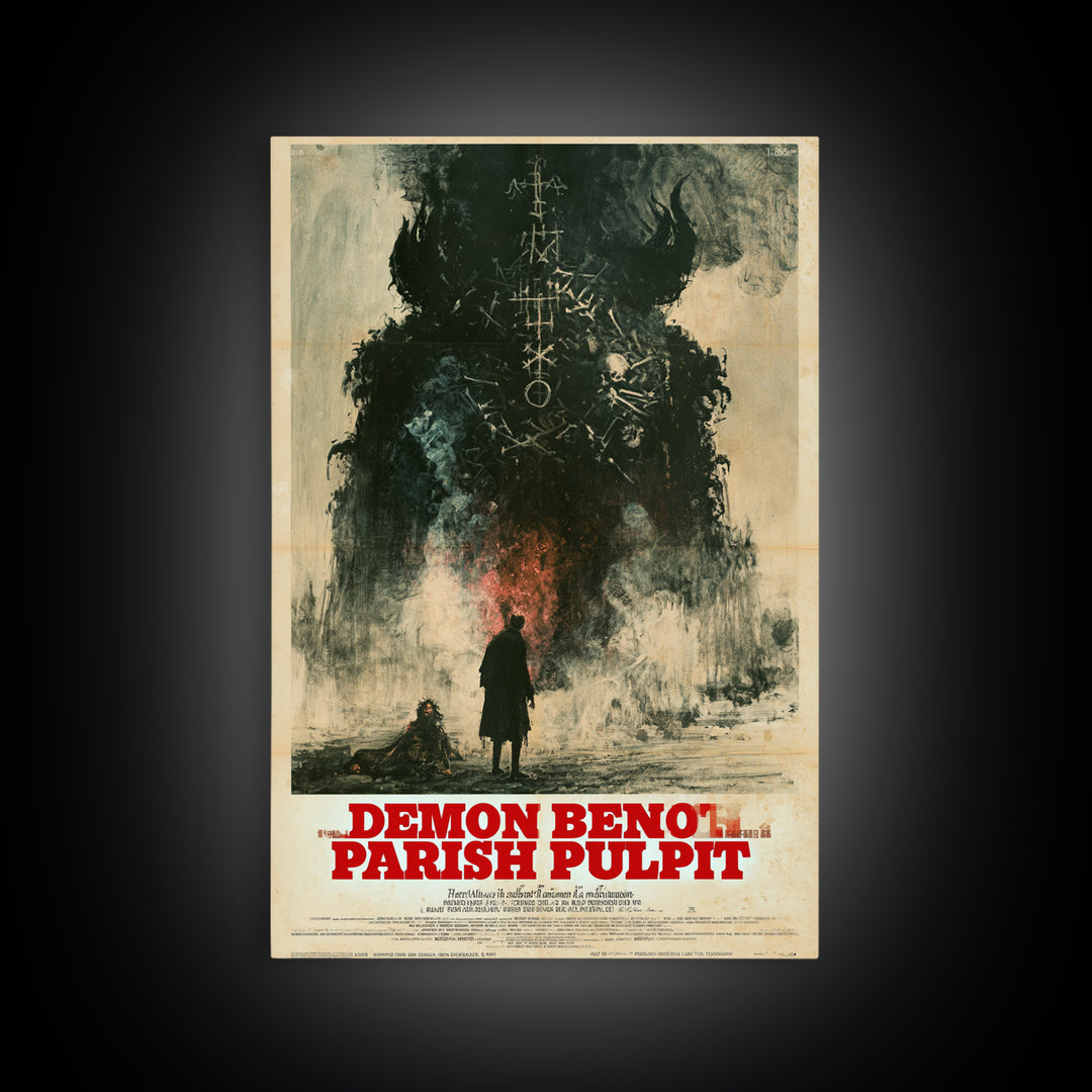 The Demon Beneath The Parish Pulpit, German Horror Film Poster, Retro Gothic Cinema Art, Vintage Halloween Wall Art, Framed Canvas Print