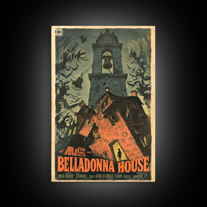 The Black Veil Of Belladonna House, Italian Horror Film Poster, Retro Gothic Cinema Art, Vintage Halloween Wall Art, Framed Canvas Print