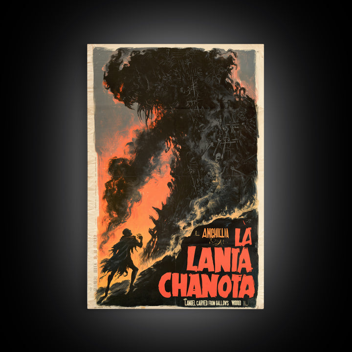 The Angel Carved From Gallows Wood, Italian Horror Film Poster, Retro Gothic Cinema Art, Vintage Halloween Wall Art, Framed Canvas Print