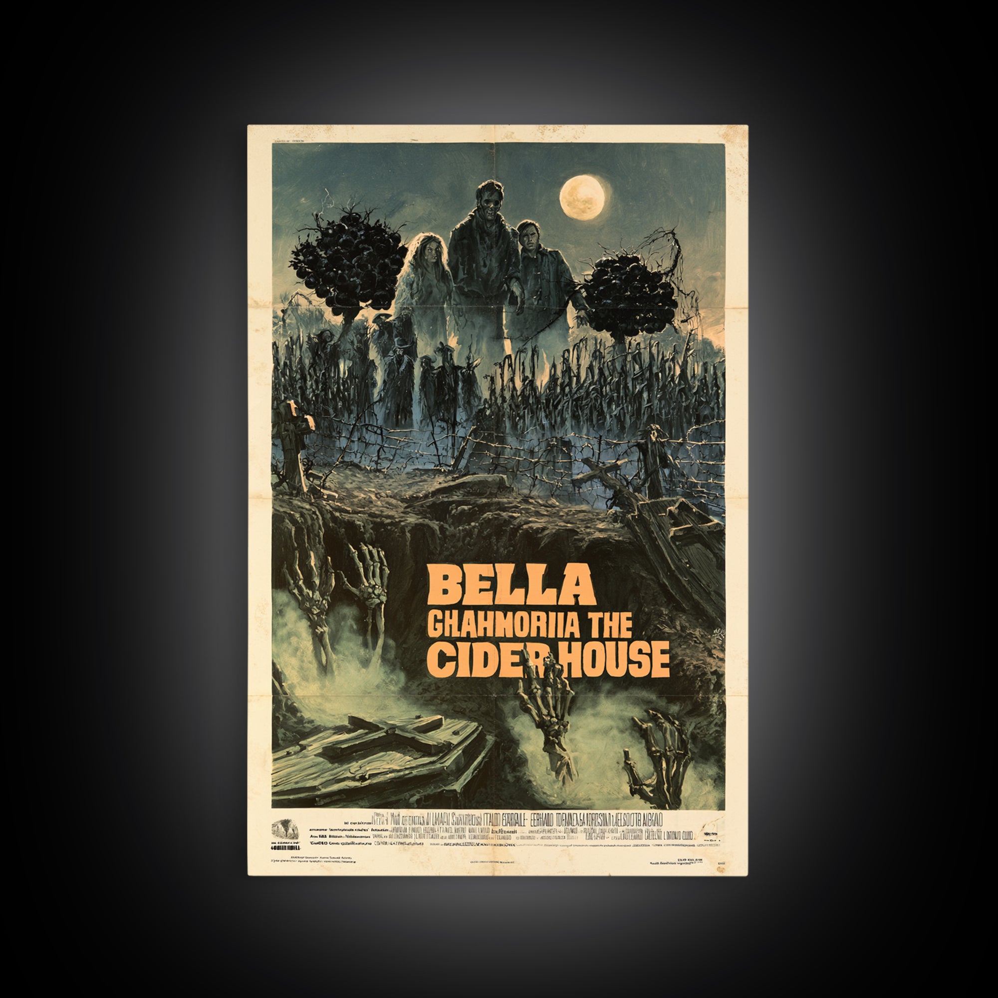 Three Graves Under The Cider House, Italian Horror Film Poster, Retro Gothic Cinema Art, Vintage Halloween Wall Art, Framed Canvas Print