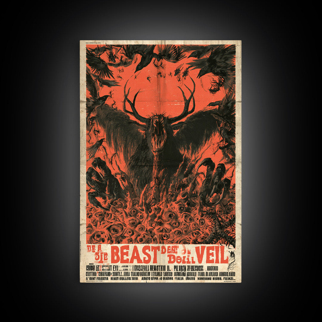 The Beast Beneath The Wedding Veil, Italian Horror Film Poster, Retro Gothic Cinema Art, Vintage Halloween Wall Art, Framed Canvas Print