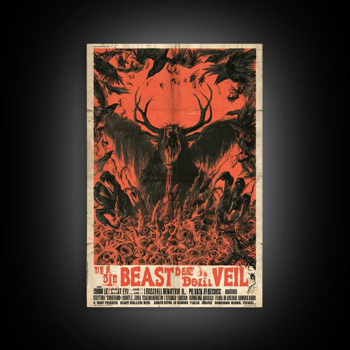 The Beast Beneath The Wedding Veil, Italian Horror Film Poster, Retro Gothic Cinema Art, Vintage Halloween Wall Art, Framed Canvas Print