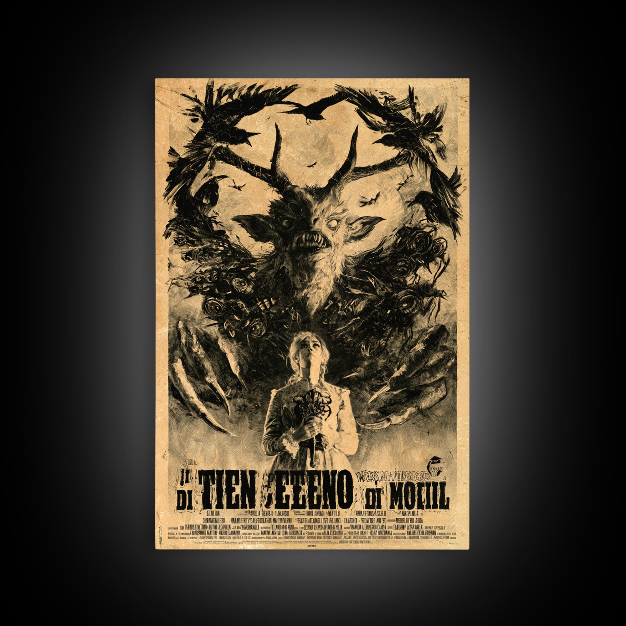 The Devil Wears Our Mother's Voice, Italian Horror Film Poster, Retro Gothic Cinema Art, Vintage Halloween Wall Art, Framed Canvas Print