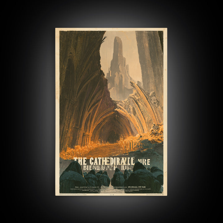 The Cathedral Beneath The Mire, French Horror Film Poster, Retro Gothic Cinema Art, Vintage Halloween Wall Art, Framed Canvas Print
