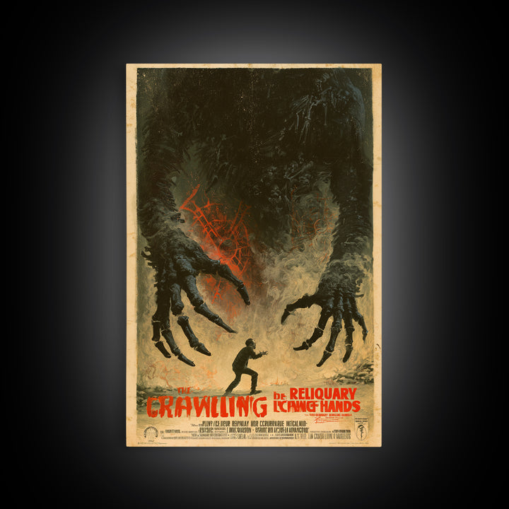 The Reliquary Of Crawling Hands, French Horror Film Poster, Retro Gothic Cinema Art, Vintage Halloween Wall Art, Framed Canvas Print