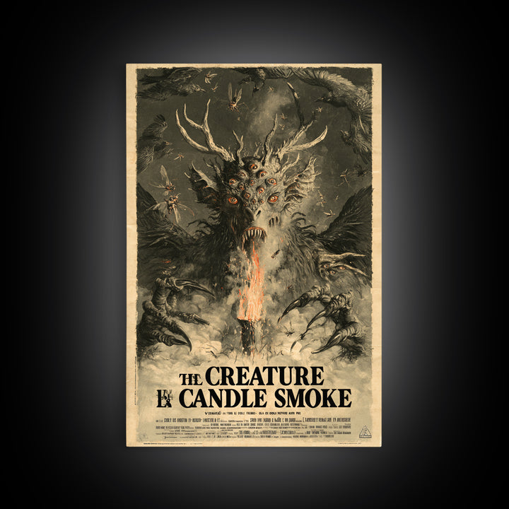 The Creature In The Candle Smoke, French Horror Film Poster, Retro Gothic Cinema Art, Vintage Halloween Wall Art, Framed Canvas Print