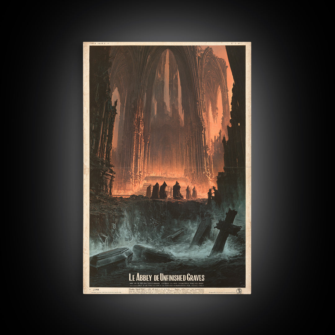The Abbey Of Unfinished Graves, French Horror Film Poster, Retro Gothic Cinema Art, Vintage Halloween Wall Art, Framed Canvas Print