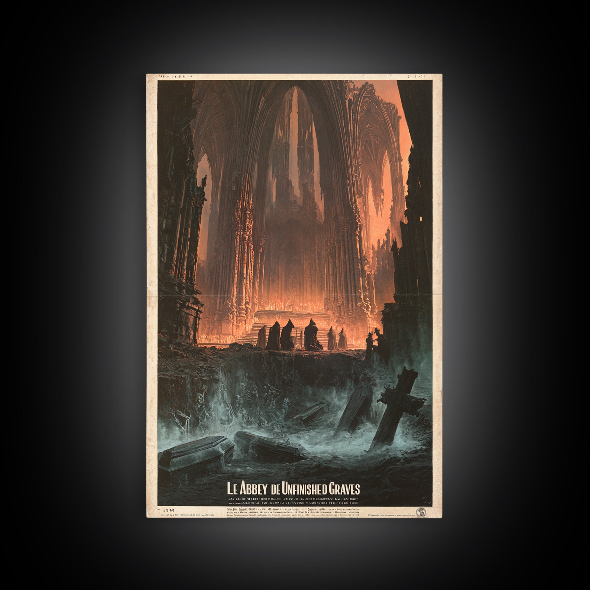 The Abbey Of Unfinished Graves, French Horror Film Poster, Retro Gothic Cinema Art, Vintage Halloween Wall Art, Framed Canvas Print