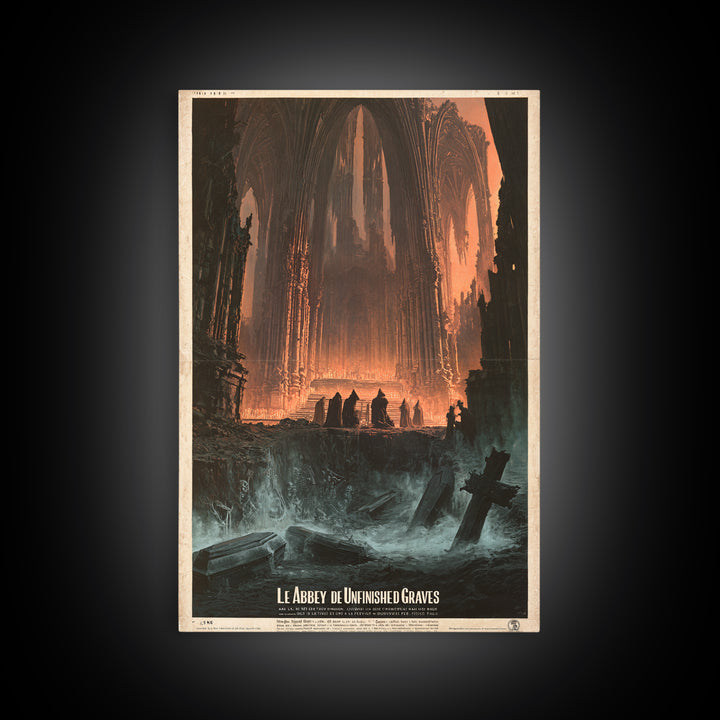 The Abbey Of Unfinished Graves, French Horror Film Poster, Retro Gothic Cinema Art, Vintage Halloween Wall Art, Framed Canvas Print