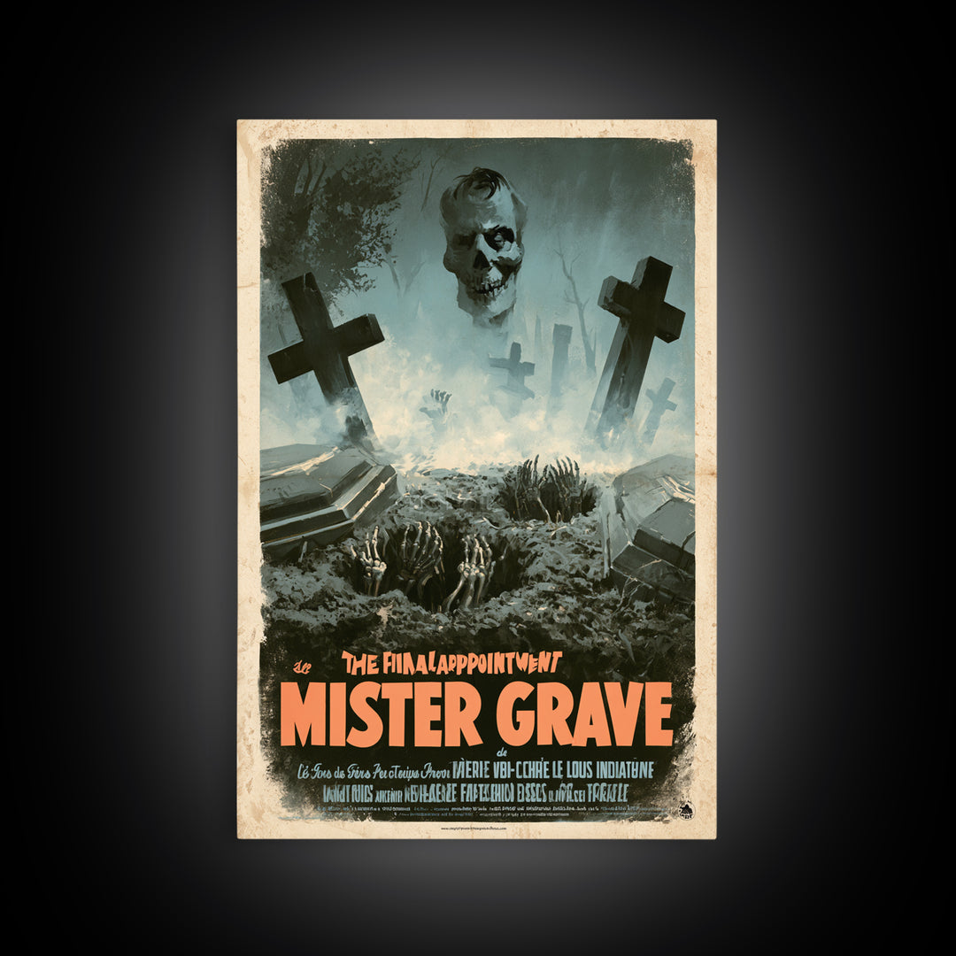 The Final Appointment Of Mister Grave, French Horror Film Poster, Retro Gothic Cinema Art, Vintage Halloween Wall Art, Framed Canvas Print