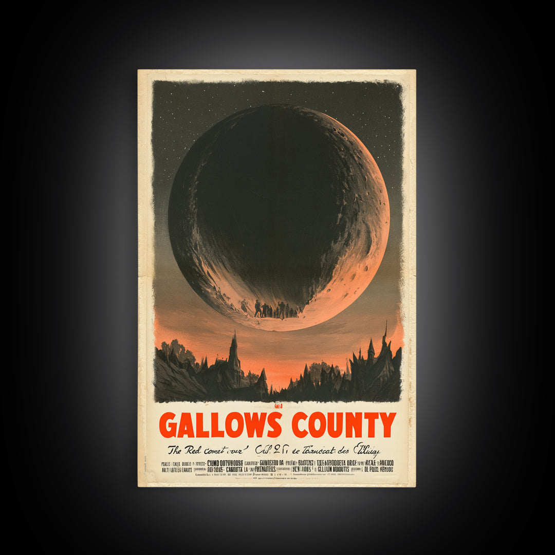 The Red Comet Over Gallows County, French Horror Film Poster, Retro Gothic Cinema Art, Vintage Halloween Wall Art, Framed Canvas Print