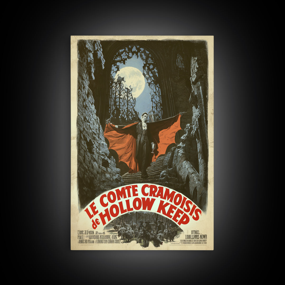 The Crimson Count Of Hollow Keep, French Horror Film Poster, Retro Gothic Cinema Art, Vintage Halloween Wall Art, Framed Canvas Print